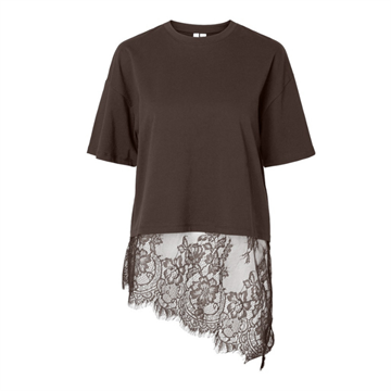 PIECES MAVE LACE T- SHIRT HOT FUDGE - 17169693